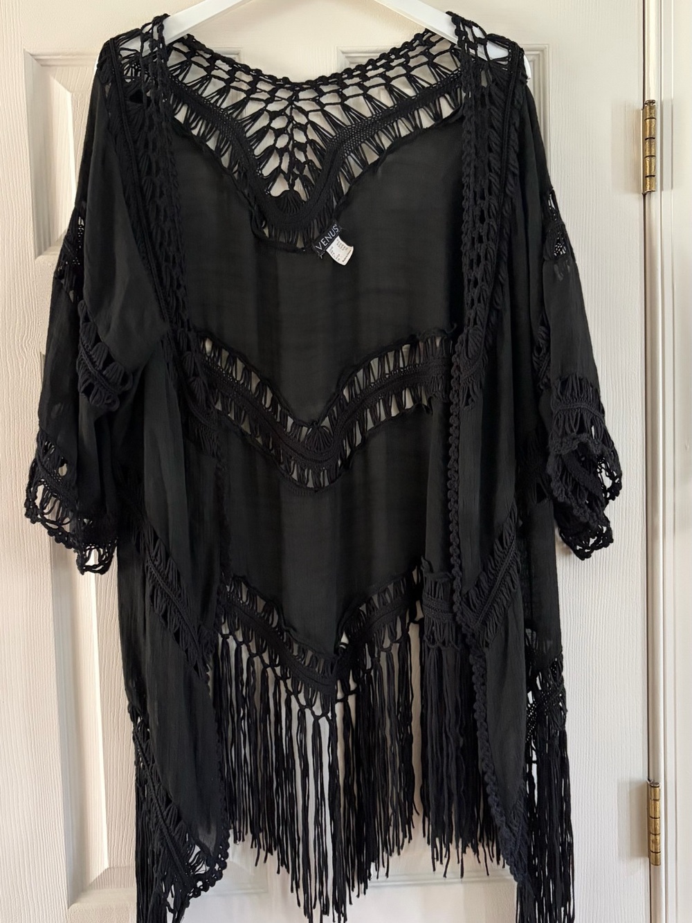 VENUS Black Crochet Fringe Kimono